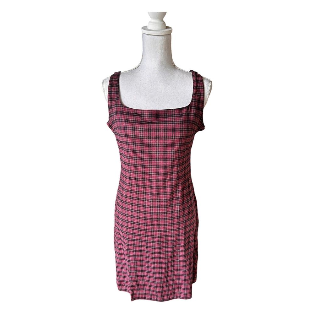 Volcom Chickcheck Plaid Dress Size Large Pink Black NWT